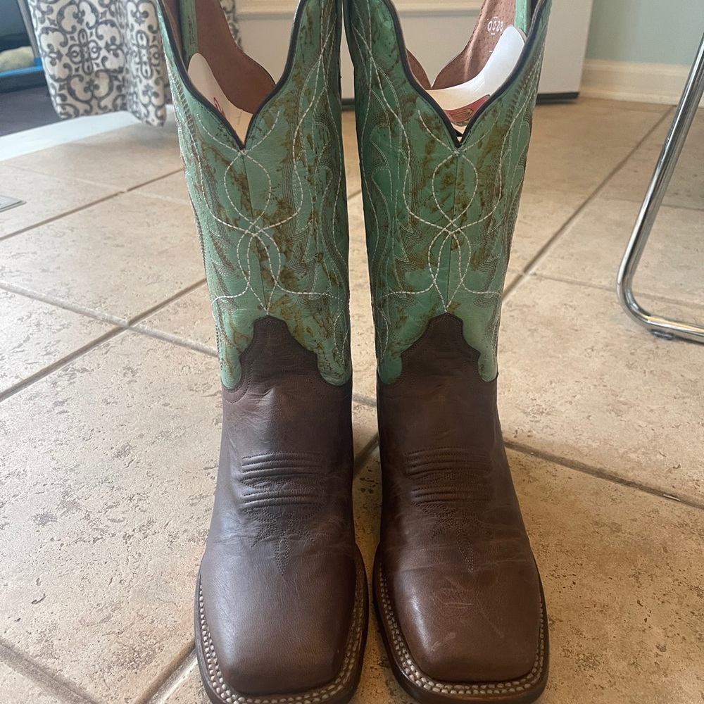 Brown and Green Western Cowboy Boots